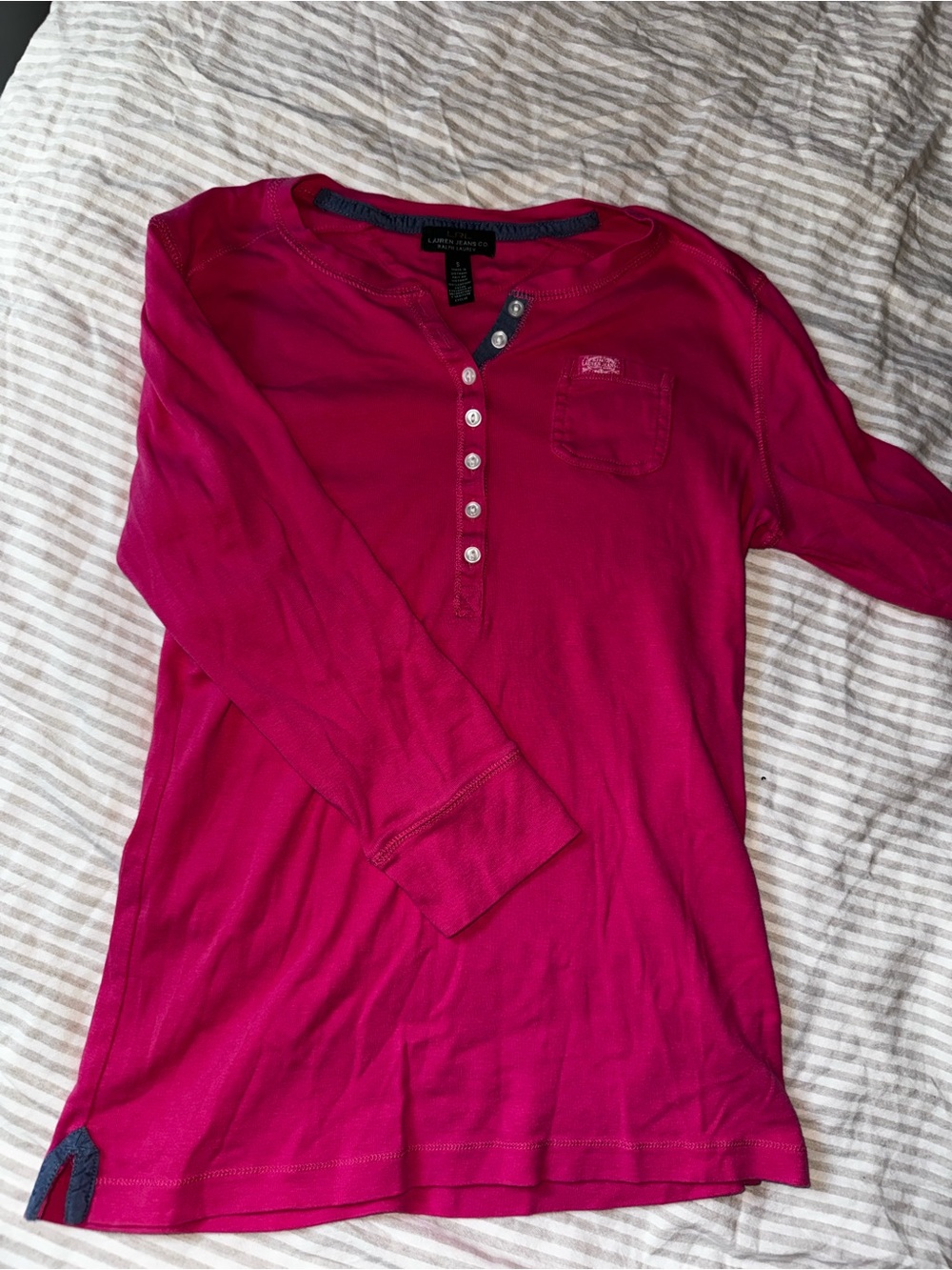 Vintage LRL Women’s Magenta Henley Long Sleeve Top - Picture 1 of 5